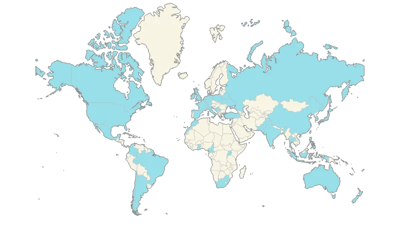 Map of the World (without the Antarctica) — Countries