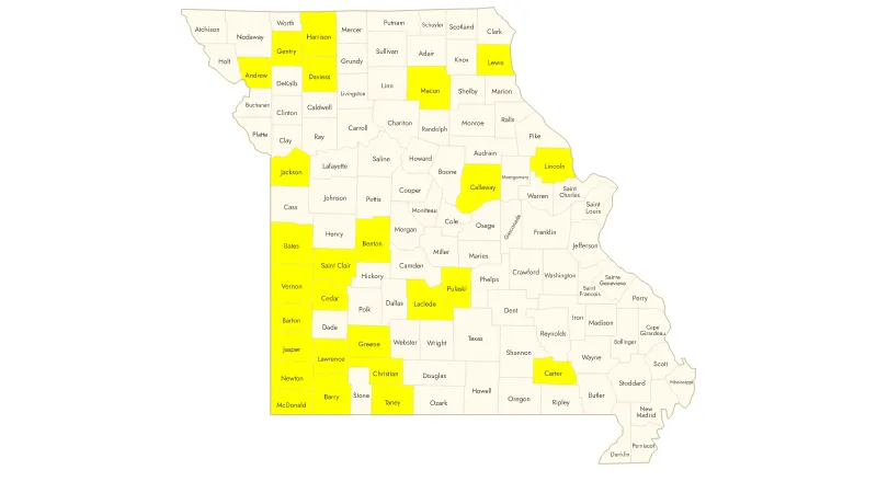 Active Member Counties for Voices for Small Schools of Missouri