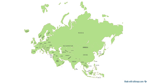 Eurasia - Plain Green labelled - political