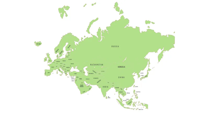 Eurasia - Plain Green labelled - political