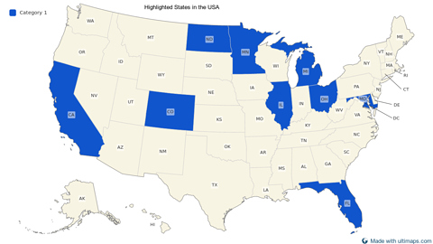 United States with Alaska and Hawaii — States
