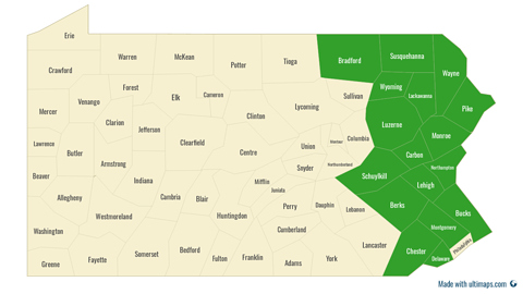 eastern counties minus philadelphia