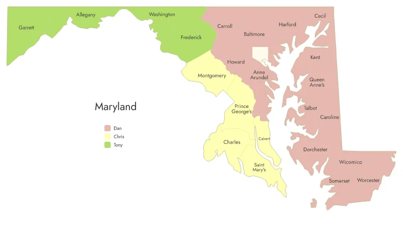 Maryland Counties Territory Map
