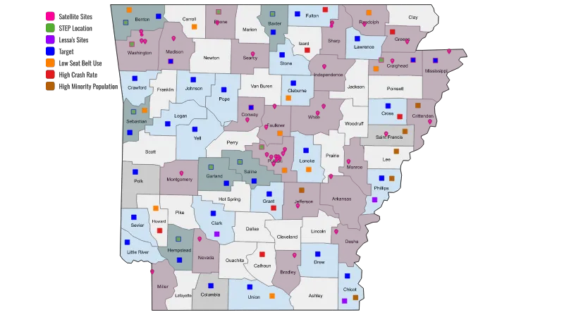 Satellite Sites / STEP Locations and Target Counties