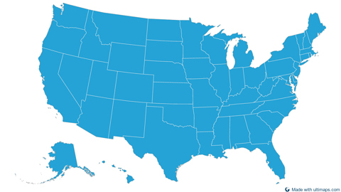 United States with Alaska and Hawaii divided by states