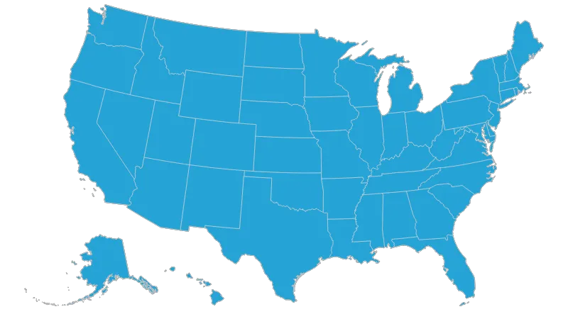 United States with Alaska and Hawaii divided by states