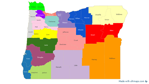 Oregon Forward Contractors Services and Products Map per County