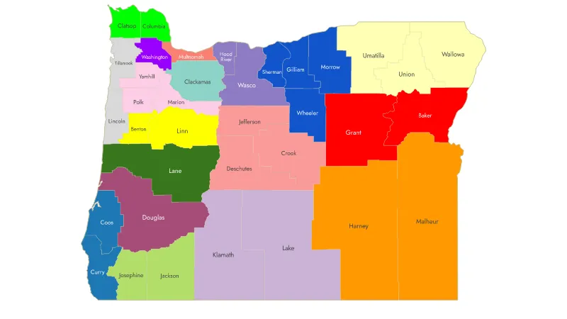 Oregon Forward Contractors Services and Products Map per County
