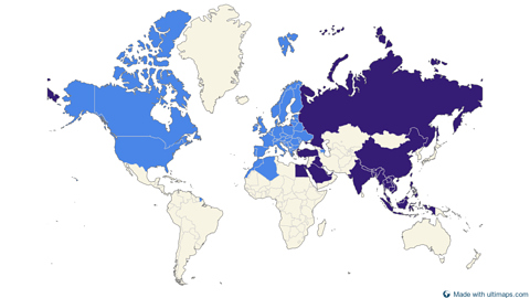 Map of the World (without the Antarctica) — Countries