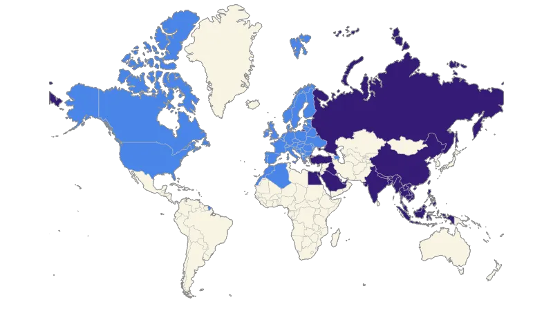 Map of the World (without the Antarctica) — Countries