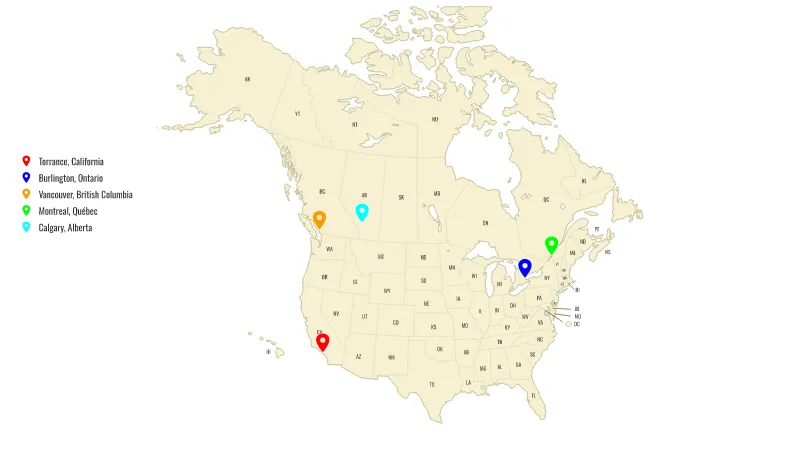 Map of N. America (including Torrance and Canada)