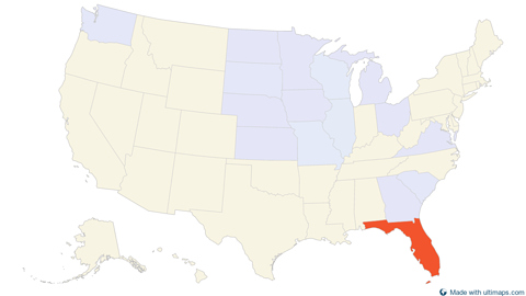 United States with Alaska and Hawaii divided by states