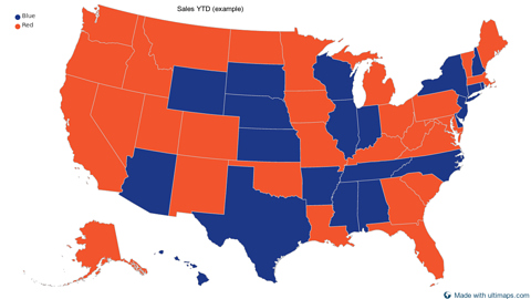United States with Alaska and Hawaii divided by states