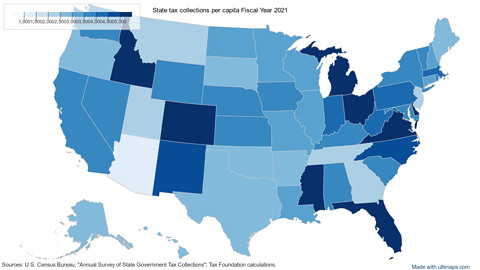[COMMUNITY] State tax collections per capita Fiscal Year 2021