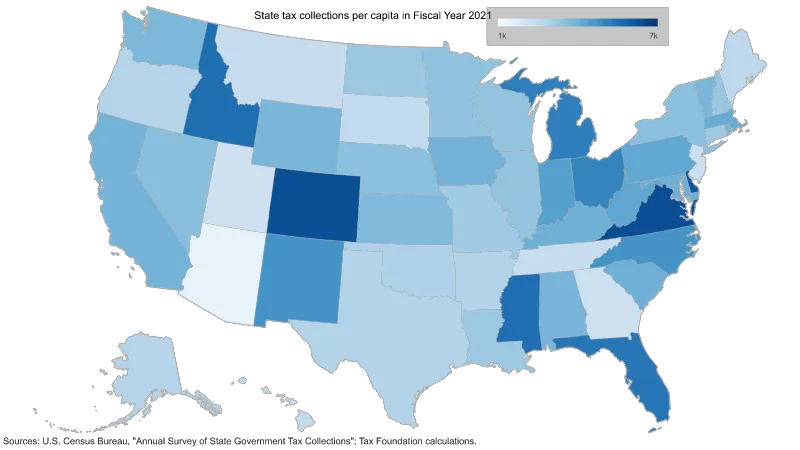 [COMMUNITY] State tax collections per capita Fiscal Year 2021