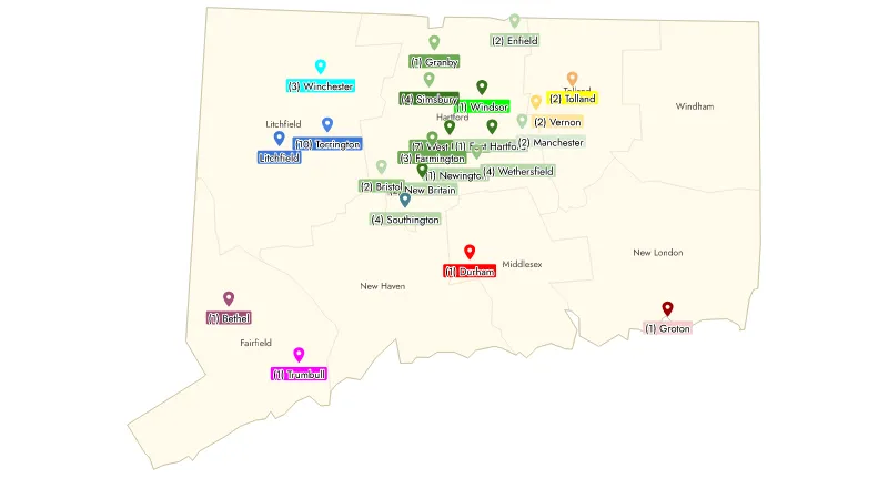 FOCUS Center for Autism - Demographics, Connecticut, US — Counties