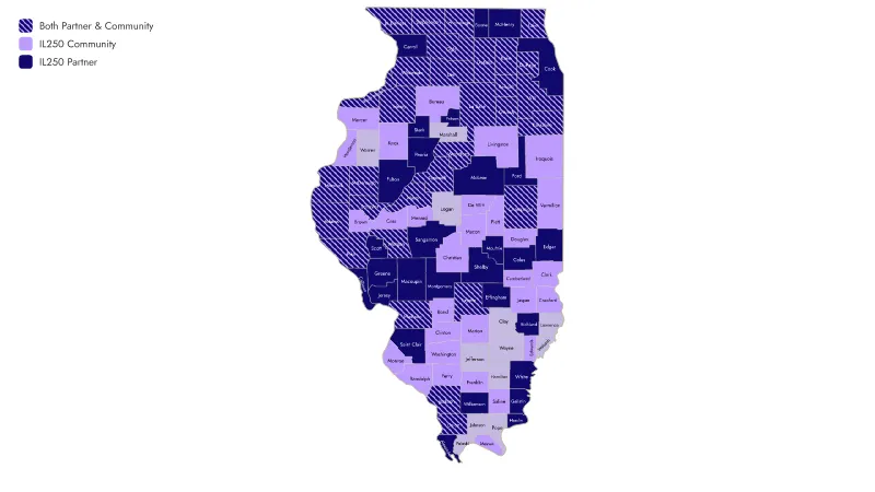 Illinois 250 County Partner and Community Map