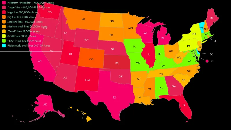 Largest Wildfire in each state (Roughly)
