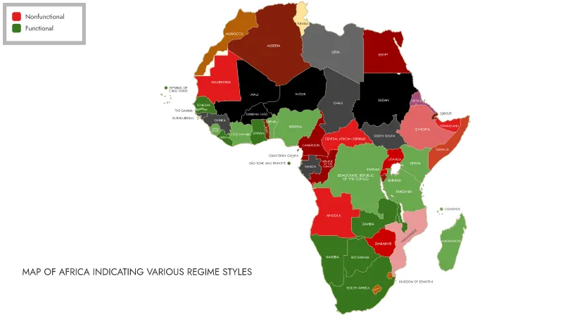 Map of Africa Indicating Regime Styles