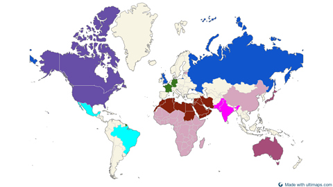 Map of the World (without the Antarctica) — Countries