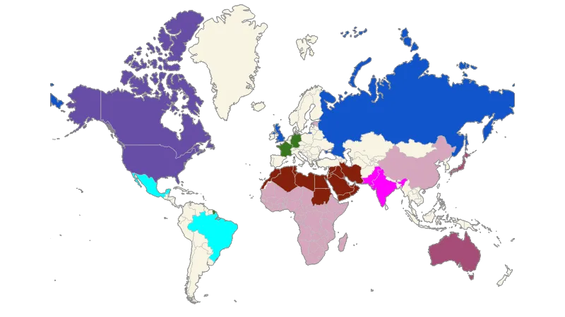 Map of the World (without the Antarctica) — Countries
