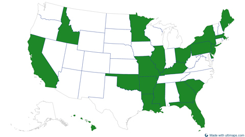 United States with Alaska and Hawaii divided by states