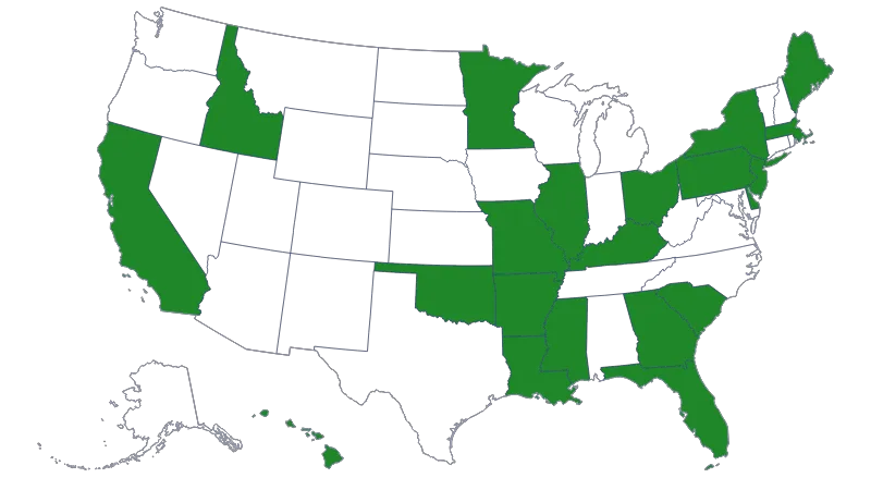United States with Alaska and Hawaii divided by states