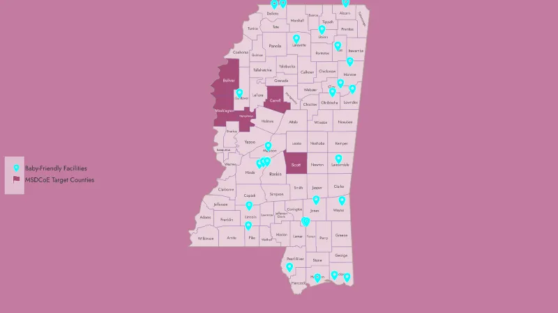 Baby Friendly Hospitals in Mississippi with MSDCoE 5 Target Counties
