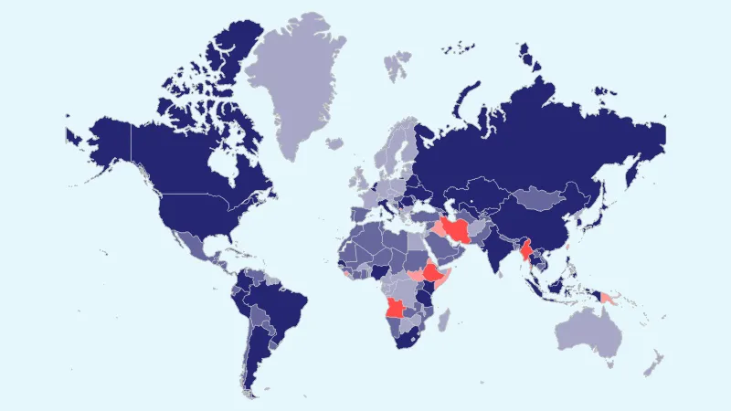Map of the world divided by countries (without the Antarctica)