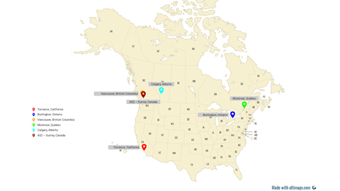 Map of N. America (including Torrance and Canada)