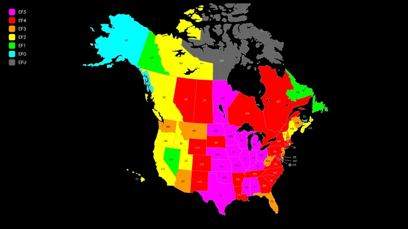 Strongest tornadoes in every state and Canadian Provence