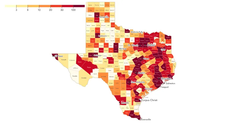Texas County Custodial Deaths Map