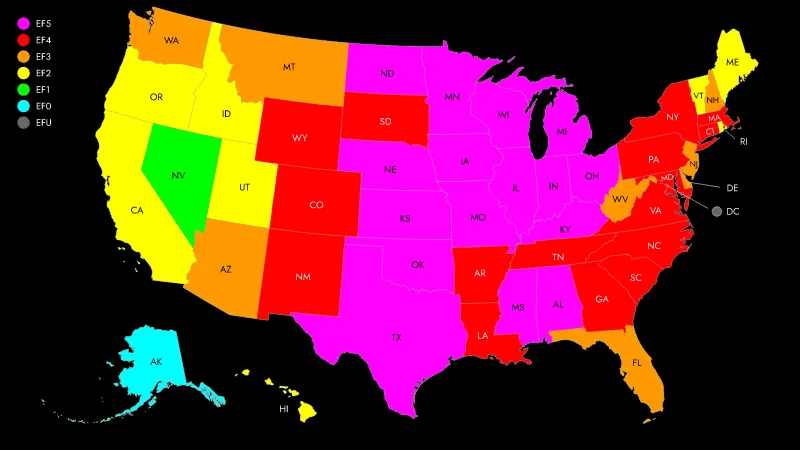 Strongest tornadoes in each state
