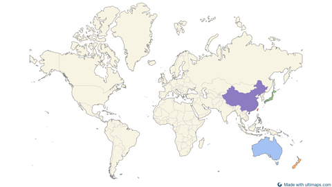 Map of the World (without the Antarctica) — Countries