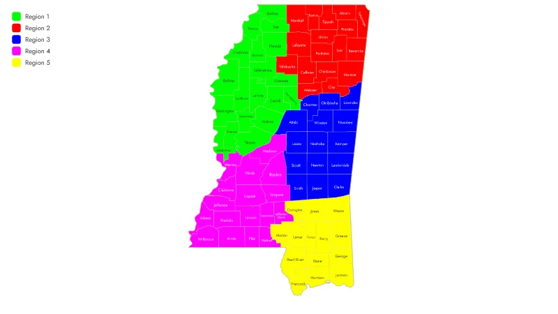 Mississippi, US - Counties