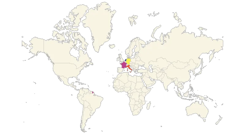 Map of the world divided by countries (without the Antarctica)