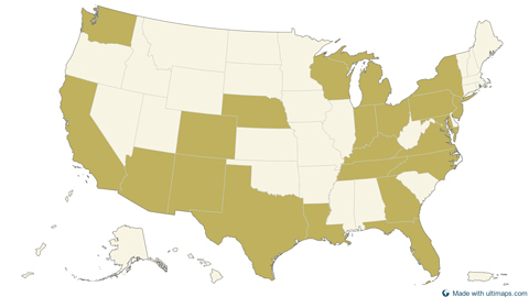 United States with Alaska, Hawaii and outlying territories — States