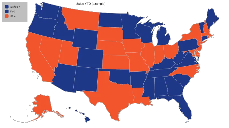 United States with Alaska and Hawaii divided by states