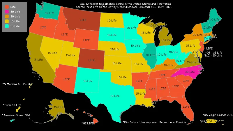 Map of Sex Offender Registration Terms in the United States and Territories